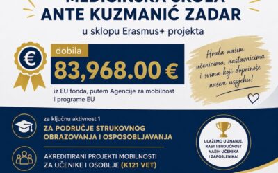 Medicinskoj školi Ante Kuzmanić Zadar odobreno 83.968,00 eura iz programa Erasmus+ za mobilnost učenika i osoblja